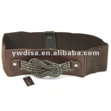 Elastischer Gürtel für Dame Dark Coffee Elastic, PU, ​​Cup Chain, Snap Button, Klare Strasssteine